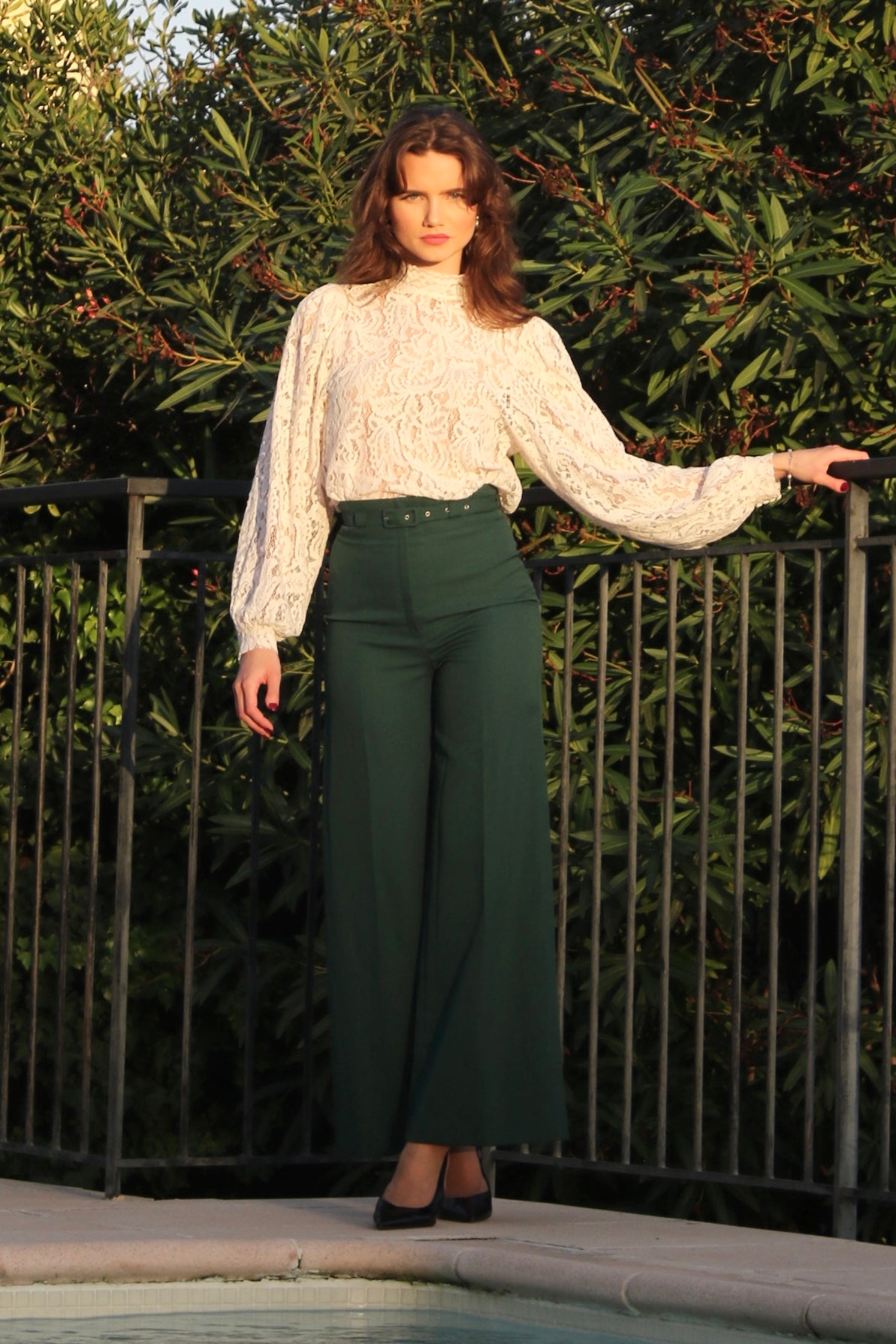 Green Wide Wool Trousers